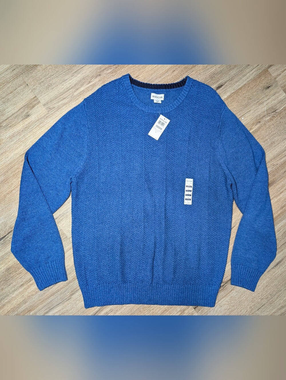 Haggar Men's XL  Heathered Blue Textured Crewneck Knit Long Sleeve Sweater